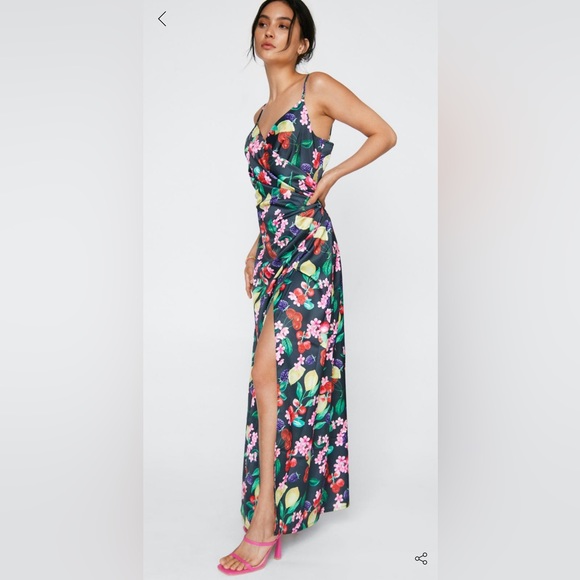 Satin Fruit Maxi Wrap Dress - Picture 3 of 4